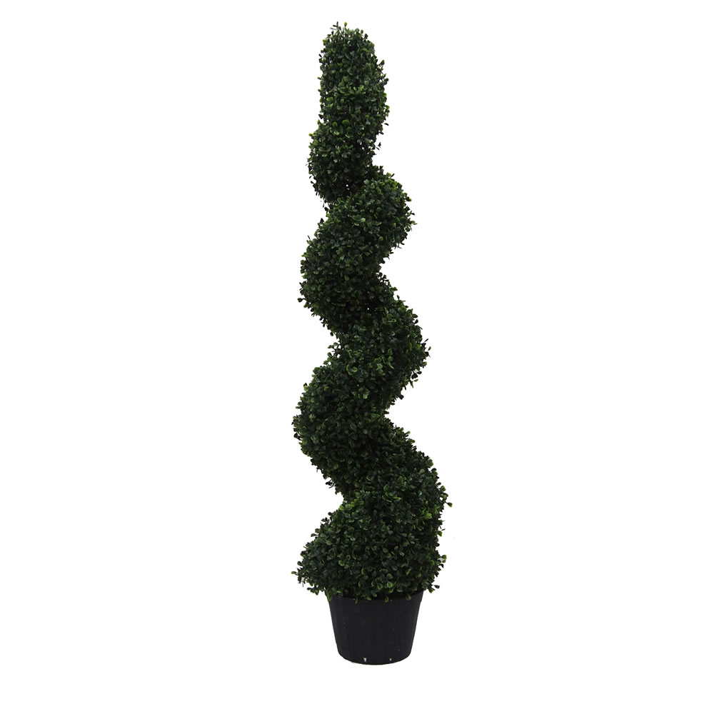 4 Foot Green Boxwood Spiral Topiary Artificial Potted Tree UV