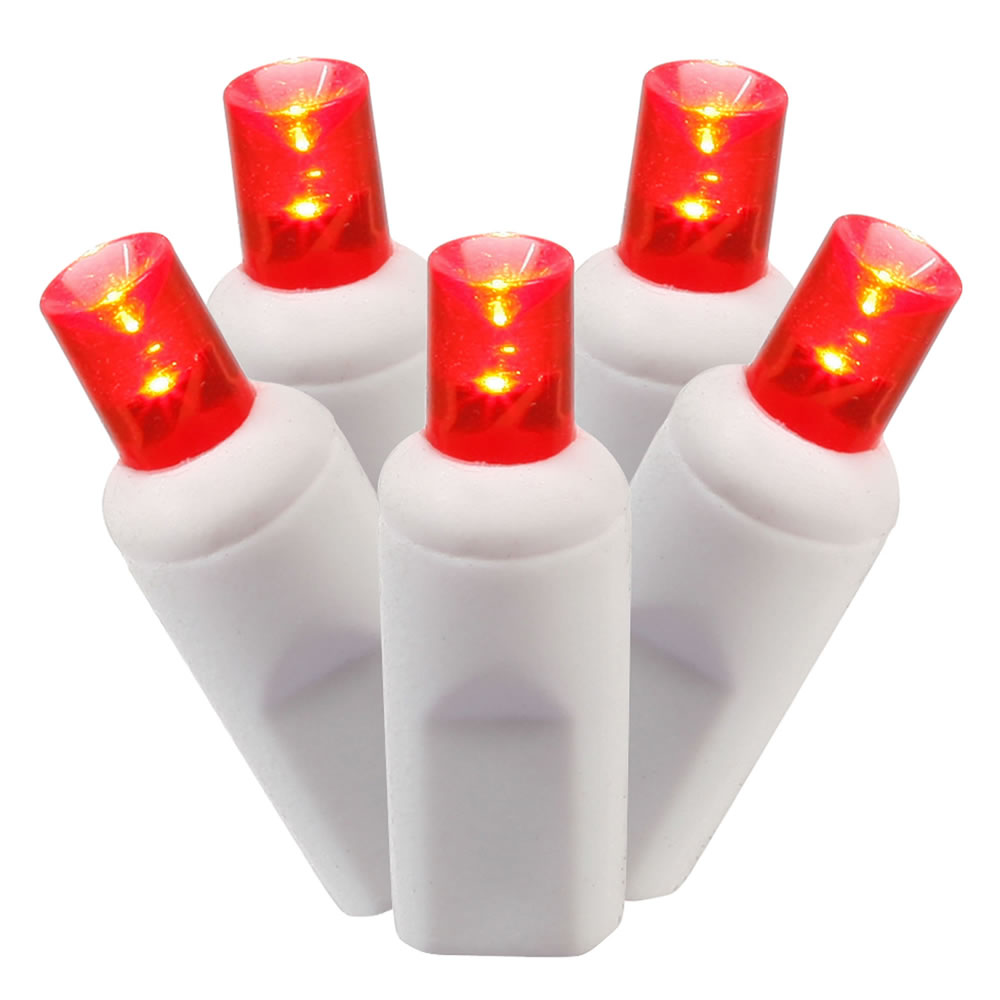 100 Commercial Grade LED 5MM Wide Angle Polka Dot Red Christmas Light Set White Wire Polybag