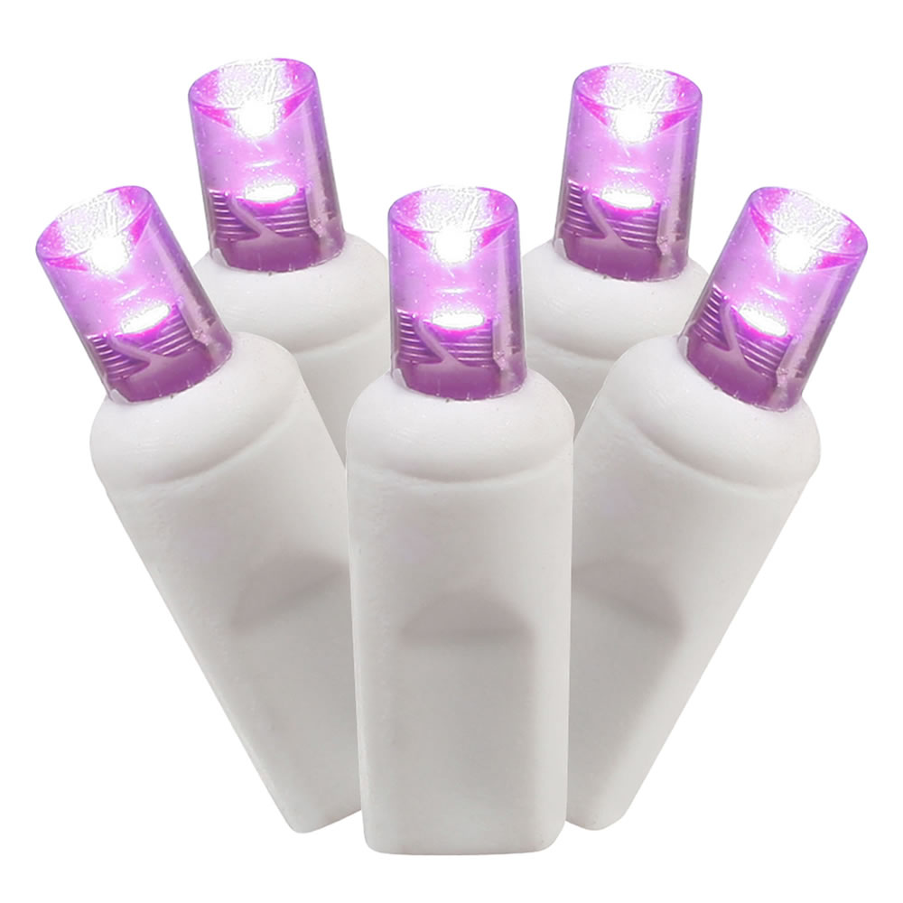 100 Commercial Grade LED 5MM Wide Angle Polka Dot Purple Christmas Light Set White Wire 33 Foot String 4 Inch Spacing Item Number: X4W6106