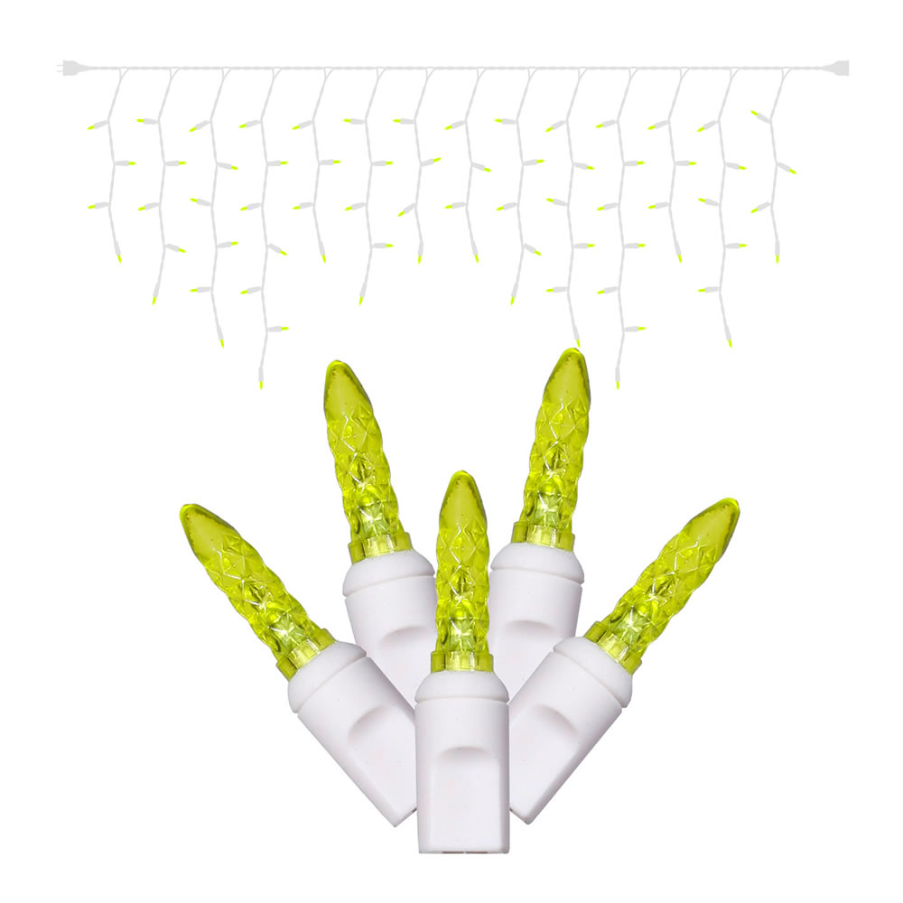 70 Commercial Grade LED Italian M5 Faceted Lime Green Halloween Icicle Light Set White Wire
