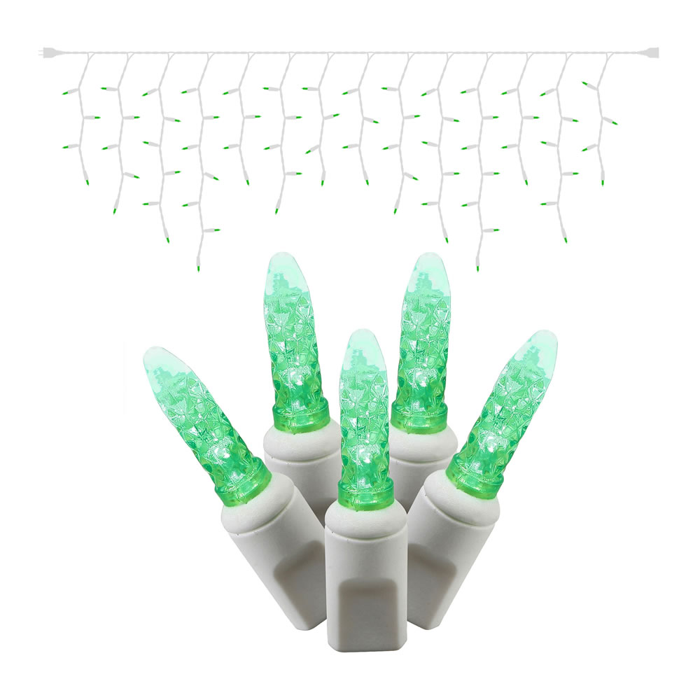 70 Commercial Grade LED Italian M5 Faceted Twinkle Green Saint Patricks Day Icicle Light Set White Wire