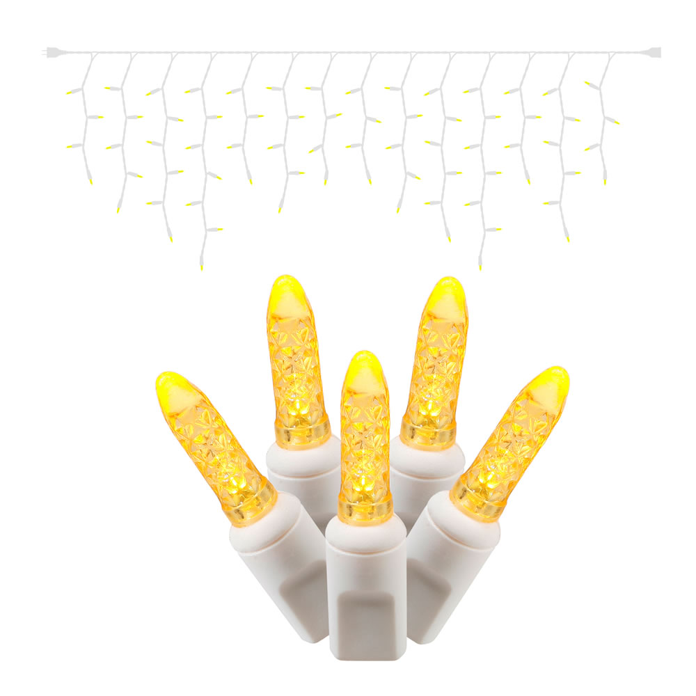 70 Commercial Grade LED Italian M5 Faceted Twinkle Yellow Easter Icicle Light Set White Wire
