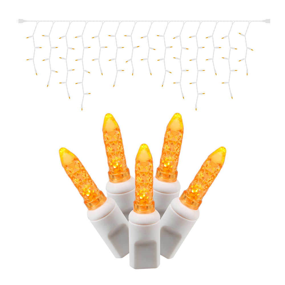 70 Commercial Grade LED Italian M5 Faceted Twinkle Orange Halloween Icicle Light Set White Wire