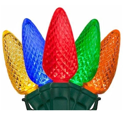 25 LED Commercial Grade C9 Multi Color Faceted Reflector Christmas Light Set Polybag