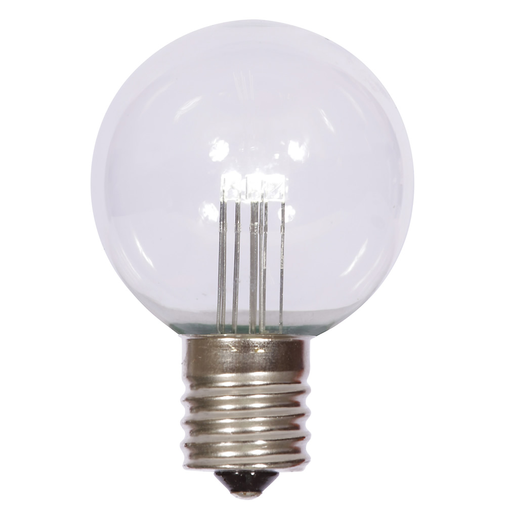 Christmastopia.com LED G50 Globe Pure White Transparent Retrofit C9 E17 Socket Christmas Light Set Replacement Bulbs