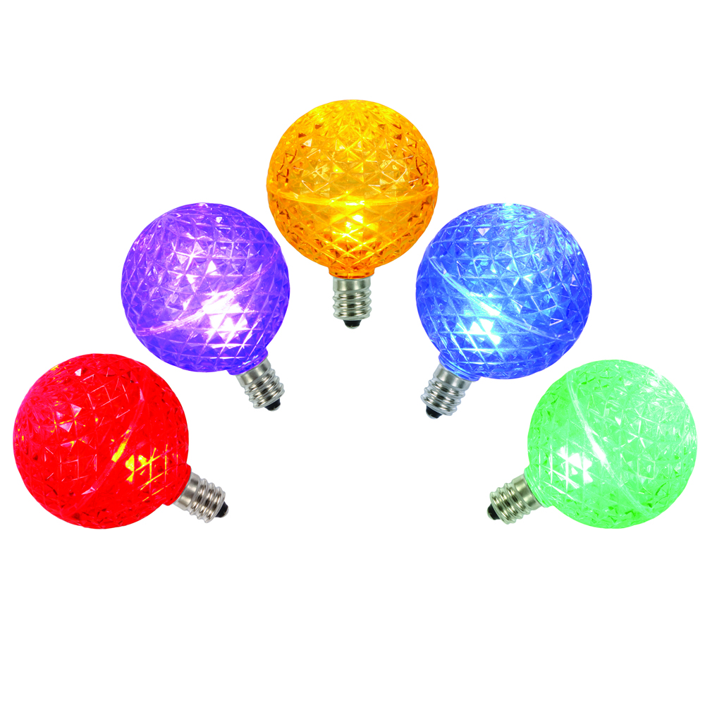 Christmastopia.com 5 LED G50 Globe Multi Color Faceted Retrofit C9 Socket Christmas Replacement Bulbs