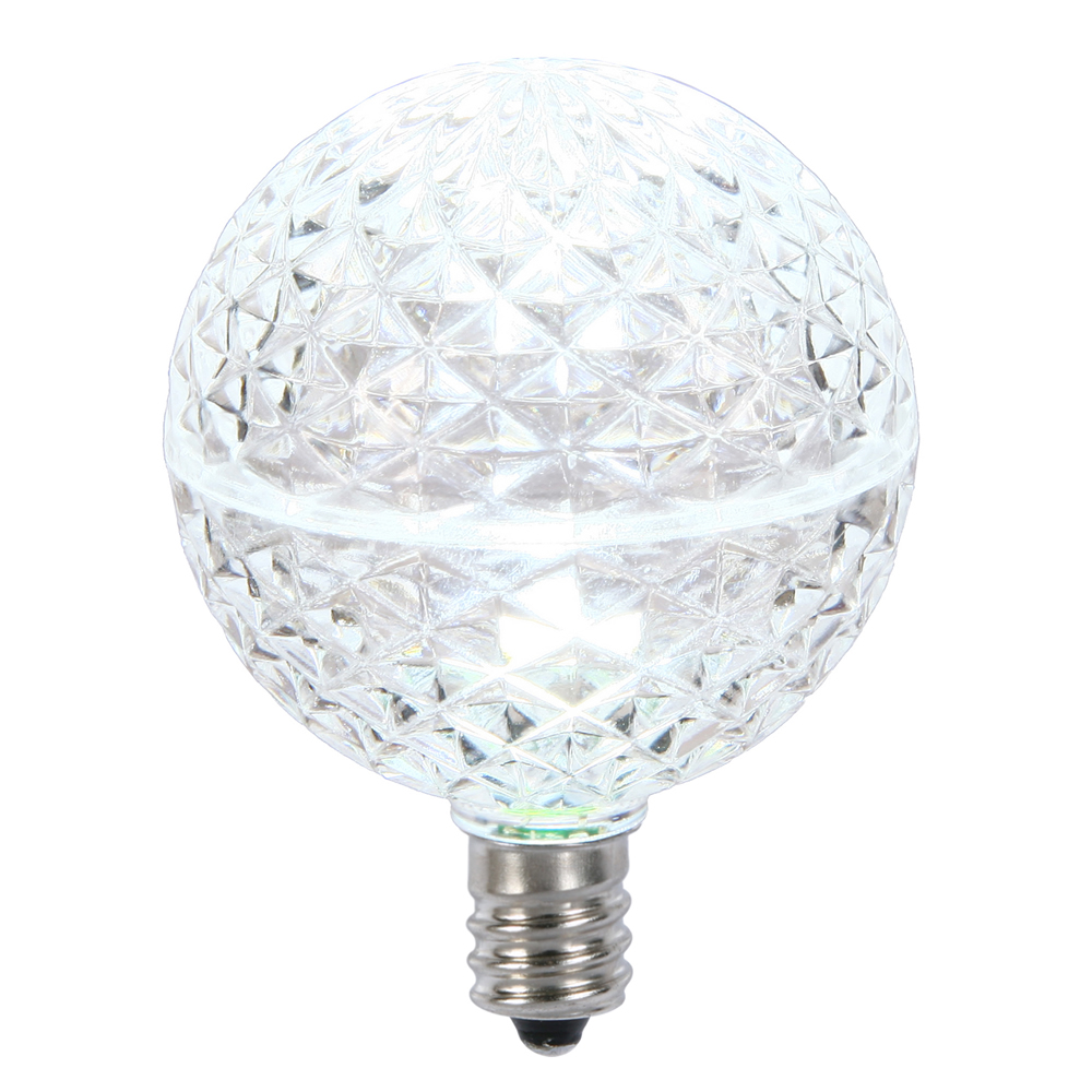 Christmastopia.com 10 LED G50 Globe Cool White Faceted Retrofit C7 E12 Socket Christmas Replacement Bulbs