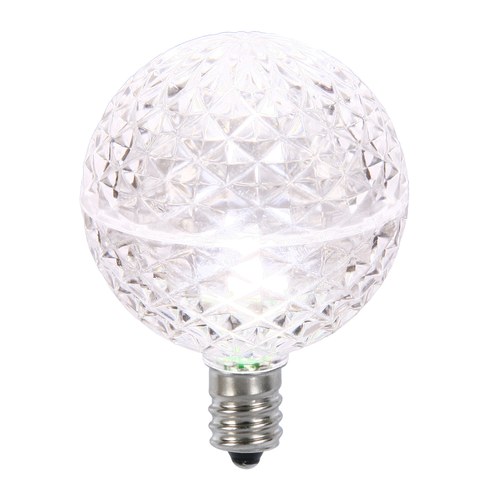 Christmastopia.com 10 LED G50 Globe Pure White Faceted Retrofit C7 E12 Socket Christmas Replacement Bulbs