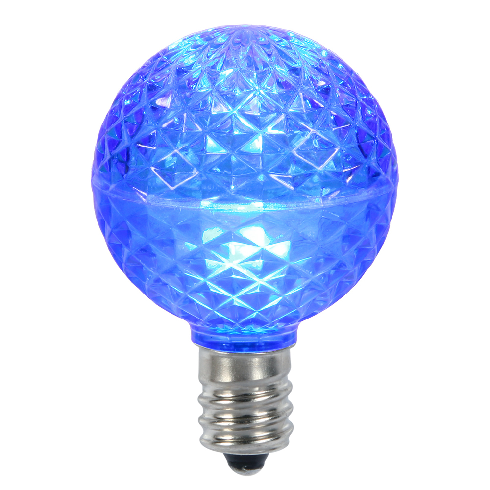 Christmastopia.com 25 LED G50 Globe Blue Faceted Retrofit C9 E17 Socket Christmas Replacement Bulbs