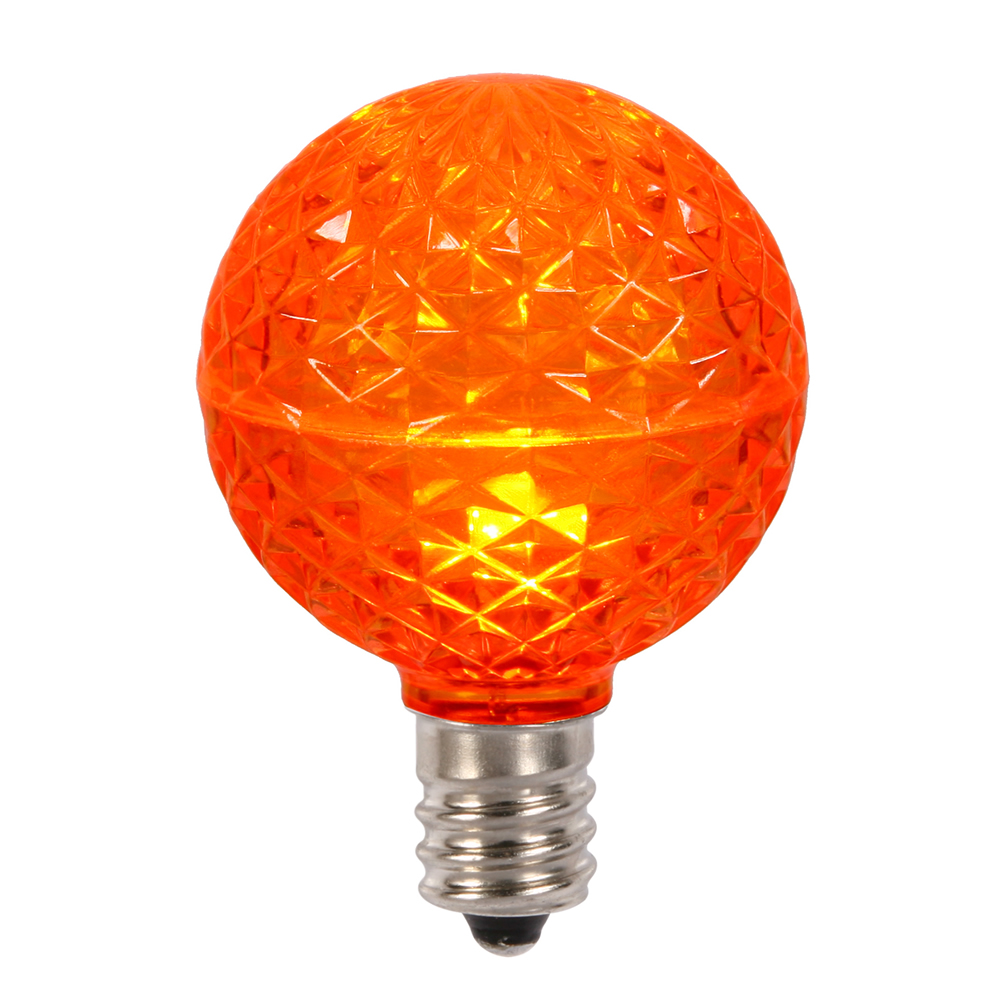 Christmastopia.com 25 LED G50 Globe Orange Faceted Retrofit C9 E17 Socket Halloween Replacement Bulbs