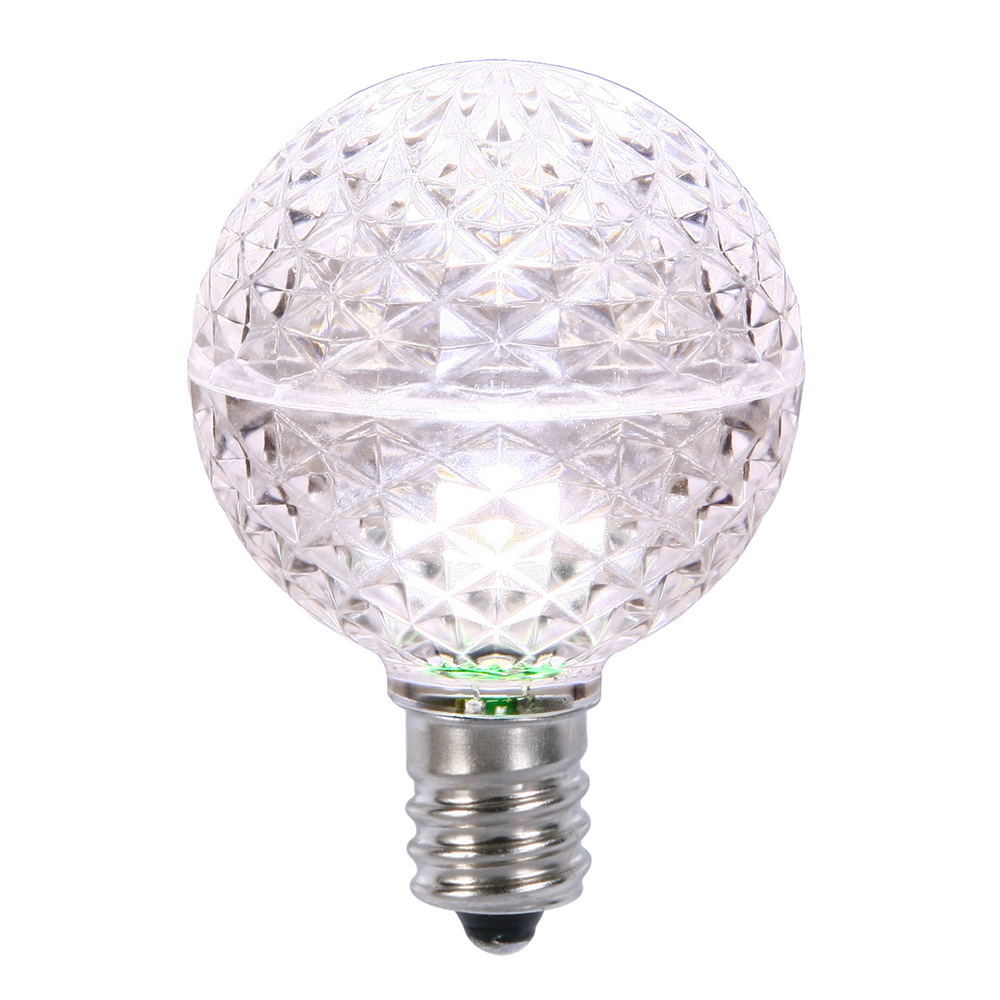 Christmastopia.com 25 LED G50 Globe Pure White Faceted Retrofit C9 E17 Socket Christmas Replacement Bulbs