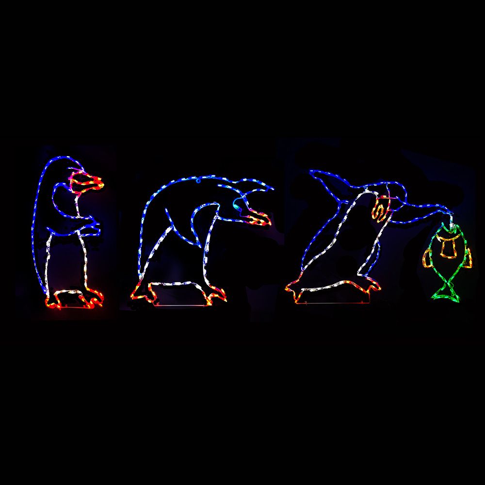 LED Fishing Penguin Set Outdoor Lighted Christmas Decoration