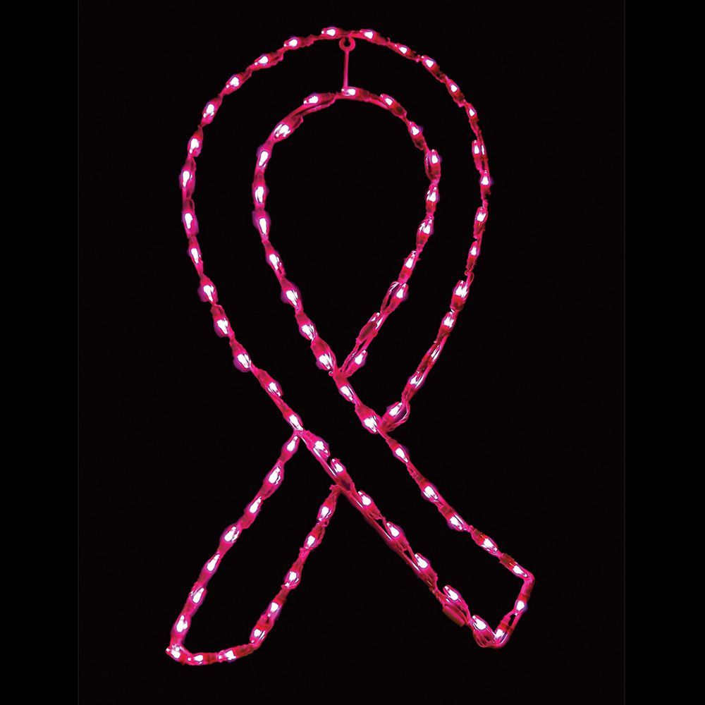 Caring Ribbon Display Large Pink LED Lighted Outdoor Decoration Set Of 2