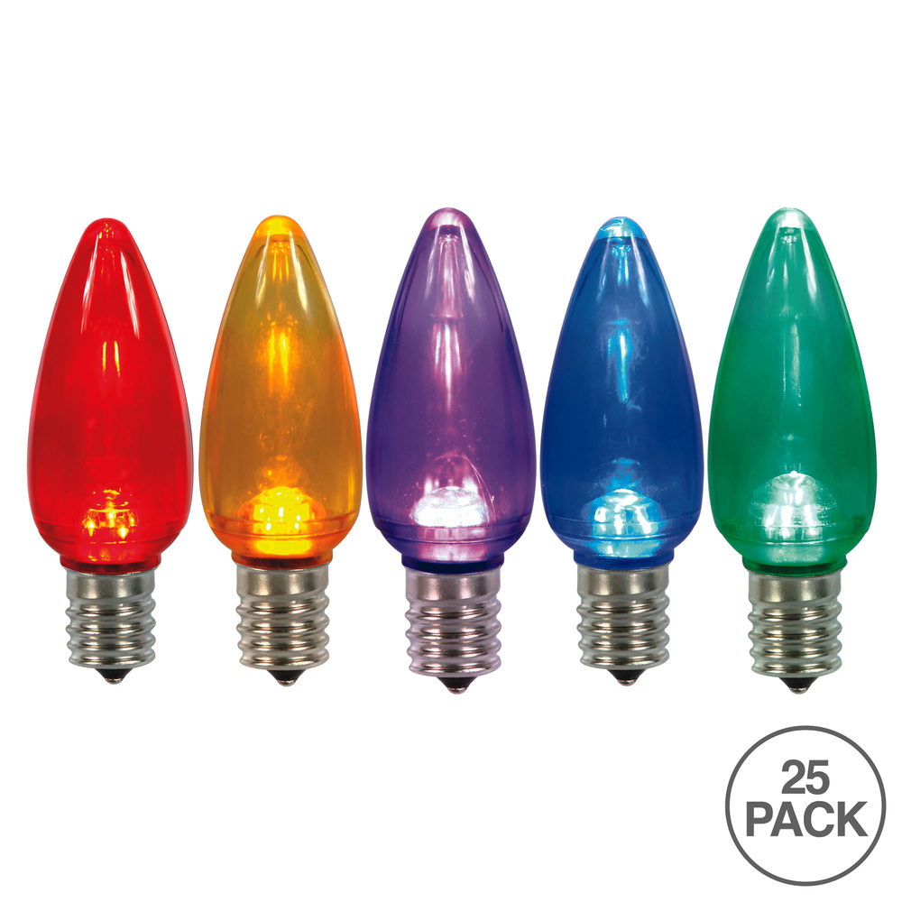 25 LED C9 Multi Color Transparent Retrofit Christmas Replacement Bulbs