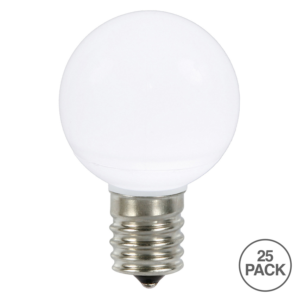 Christmastopia.com 25 LED G50 Globe Pure White Ceramic Retrofit C9 E17 Socket Replacement Bulbs