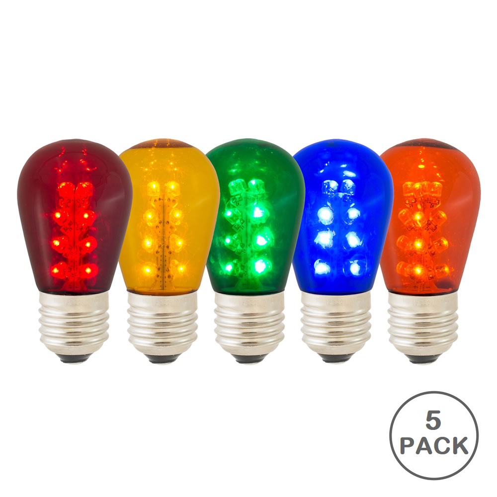 5 LED S14 Patio Transparent Multi Color Glass Retrofit Replacement Bulbs
