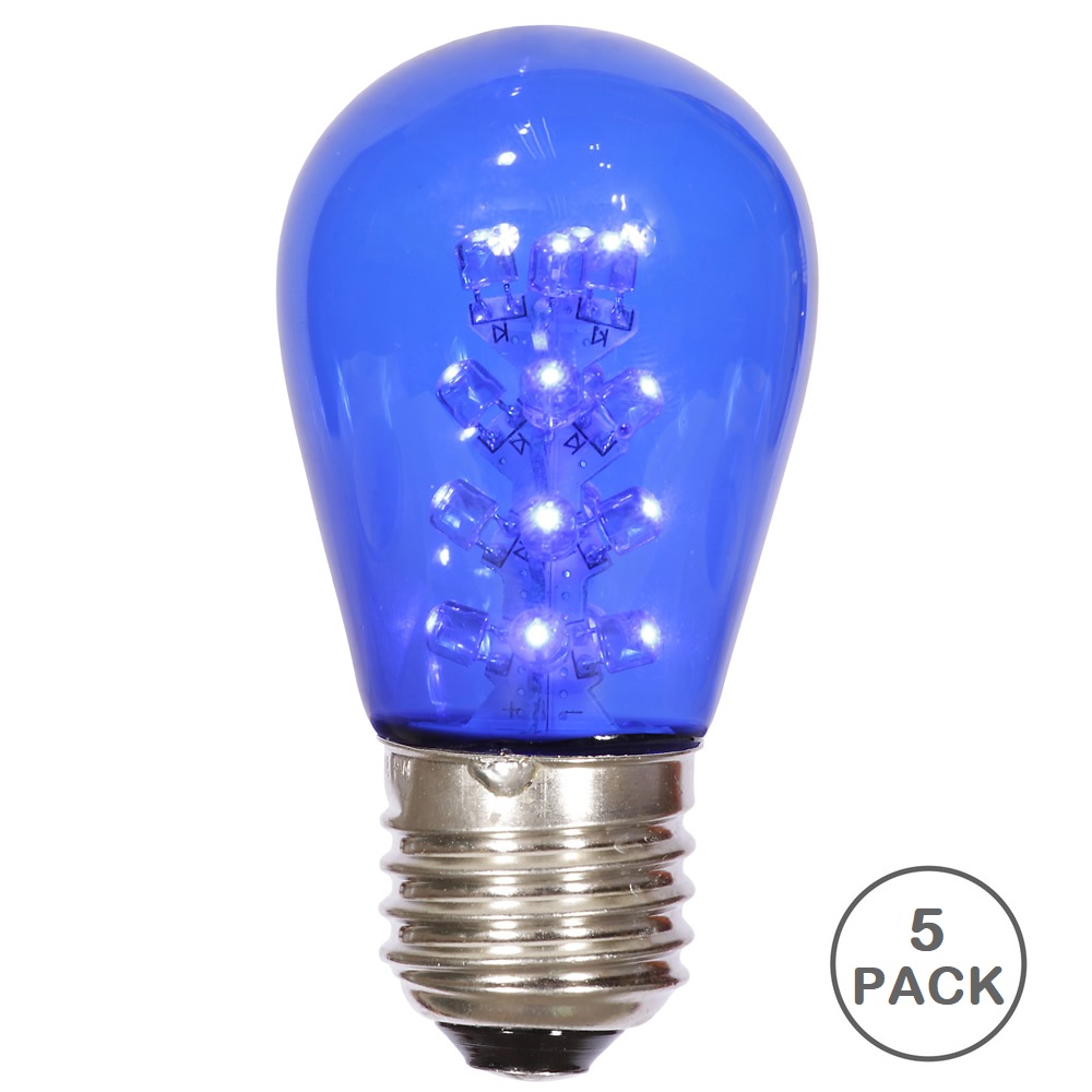 5 LED S14 Patio Transparent Blue Retrofit Replacement Bulbs