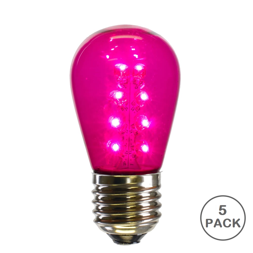 5 LED S14 Patio Transparent Pink Retrofit Replacement Bulbs