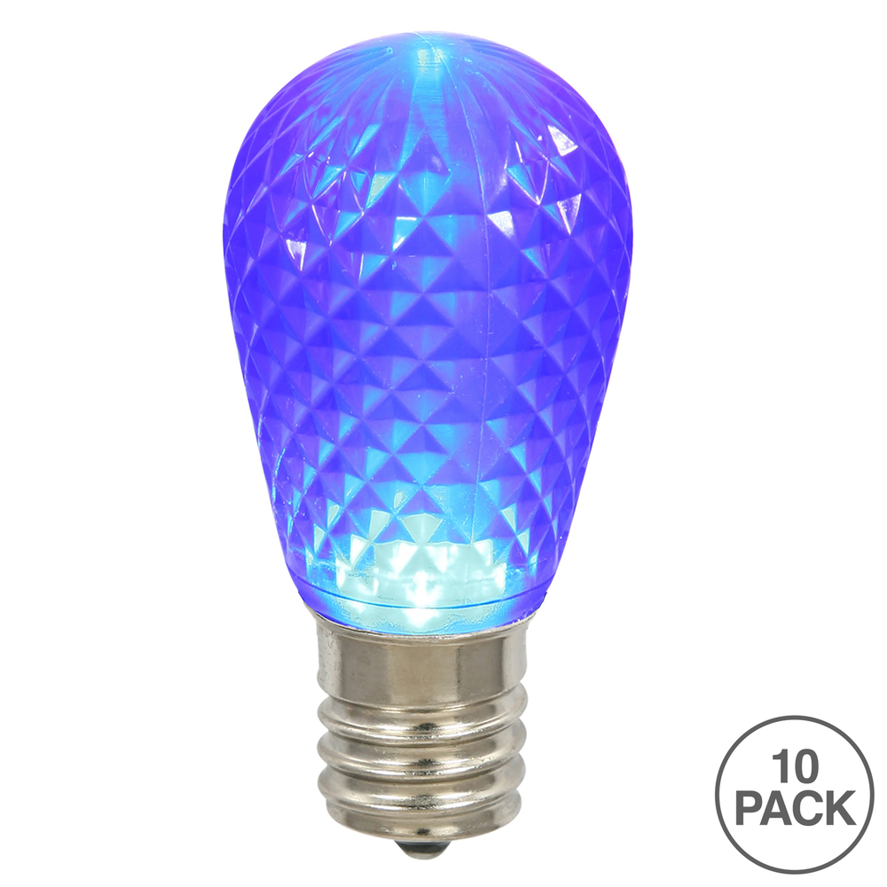 10 LED S14 Patio Faceted Blue Retrofit Christmas Replacement Bulbs