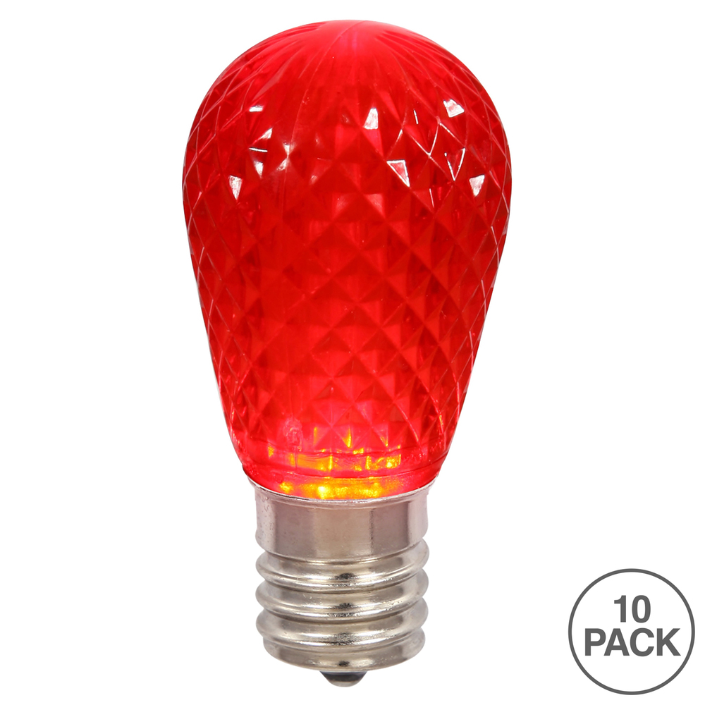 10 LED S14 Patio Faceted Red Retrofit Christmas Replacement Bulbs