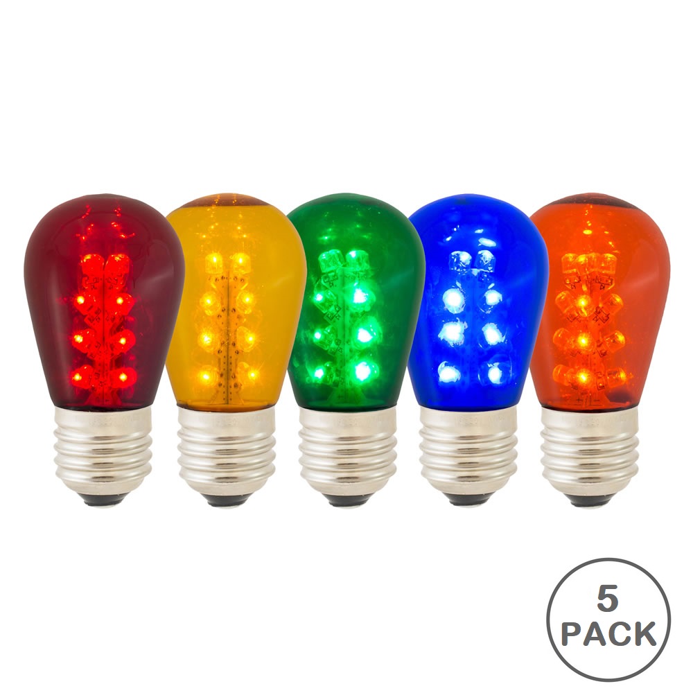 5 LED S14 Patio Transparent Multi Color Plastic Retrofit Replacement Bulbs