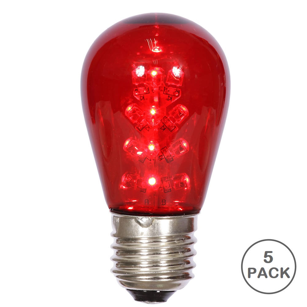 5 LED S14 Patio Transparent Red Plastic Retrofit Replacement Bulbs