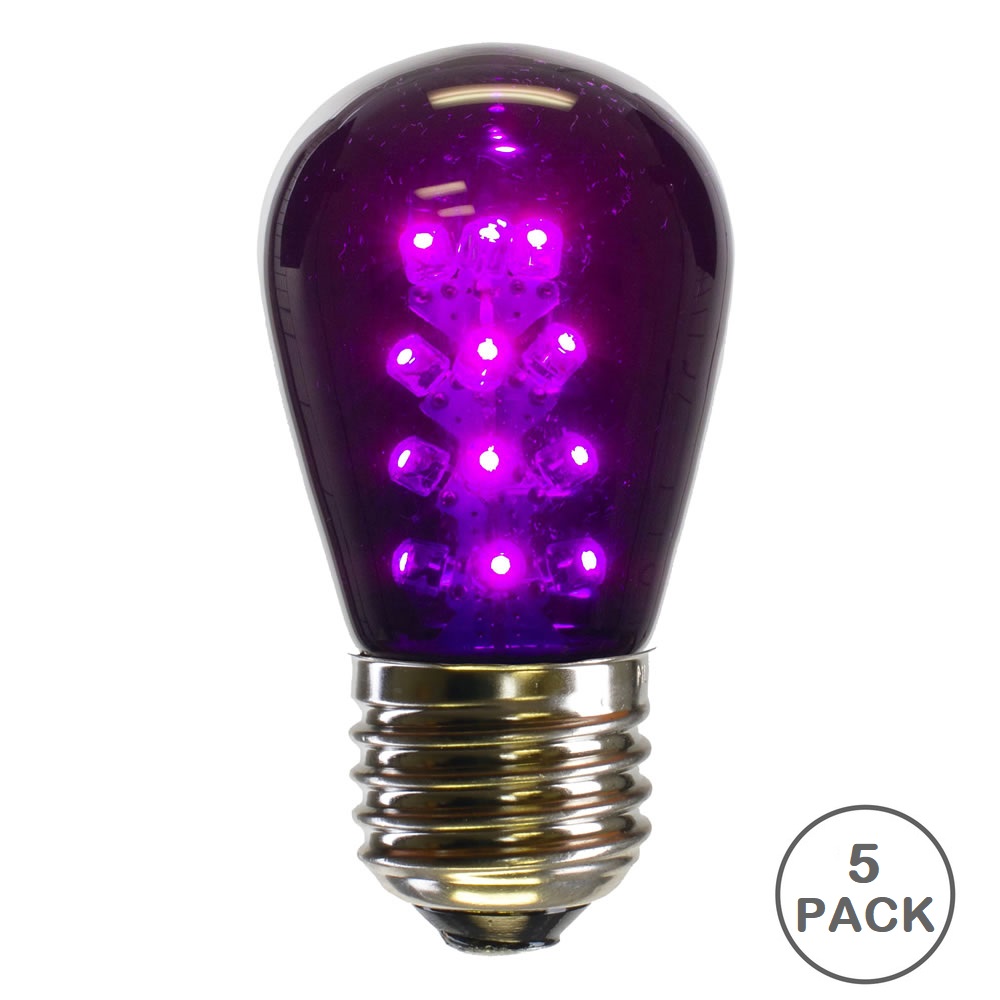 5 LED S14 Patio Transparent Purple Plastic Retrofit Replacement Bulbs