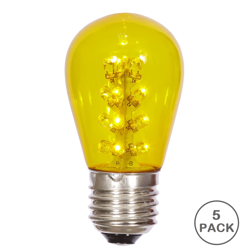 5 LED S14 Patio Transparent Yellow Plastic Retrofit Replacement Bulbs