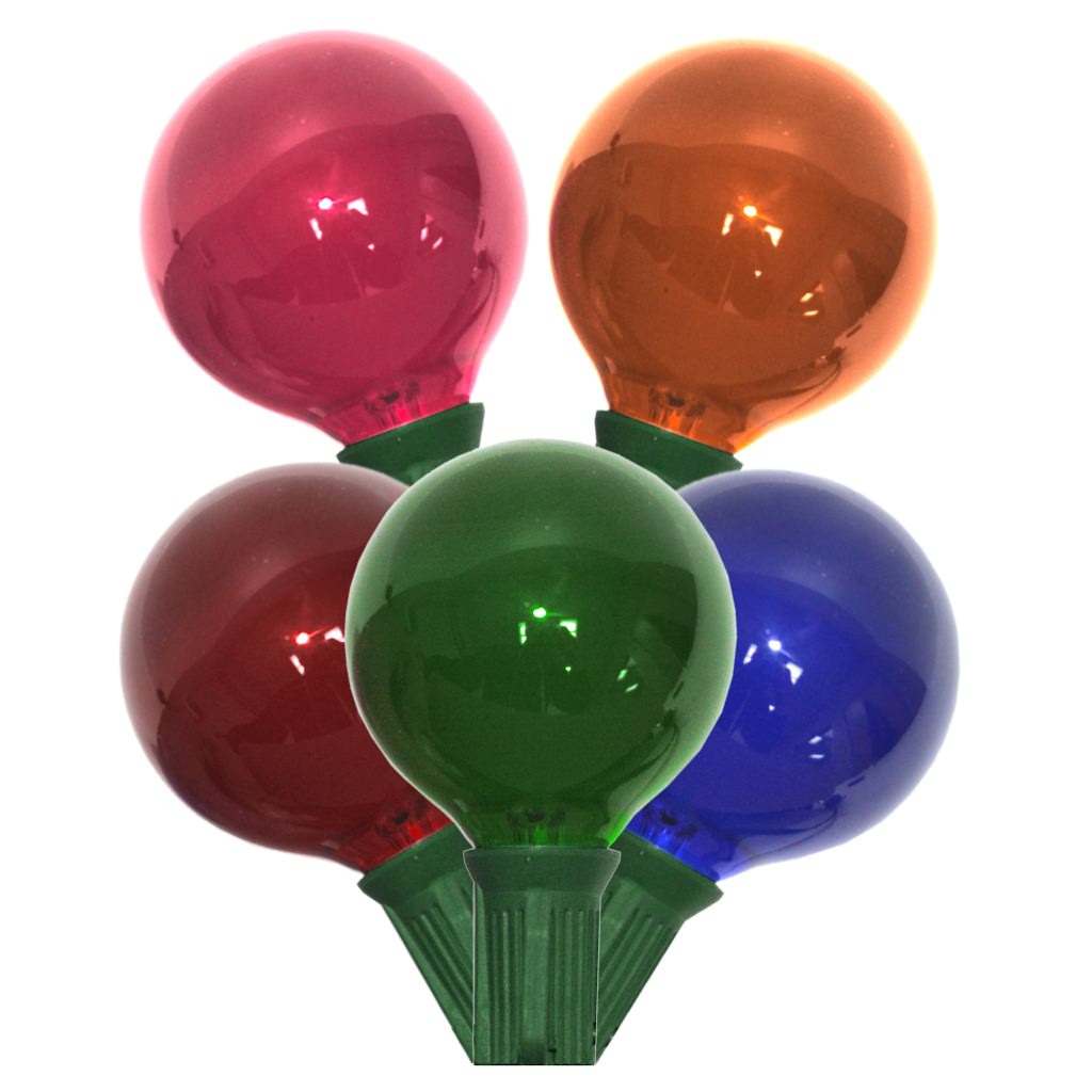 Christmastopia.com 15 Incandescent G50 Globe Satin Multi Color C7 Socket Christmas Light Set Green Wire