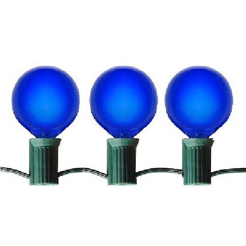 15 Incandescent G50 Globe Satin Blue C7 Socket Christmas Light Set Green Wire