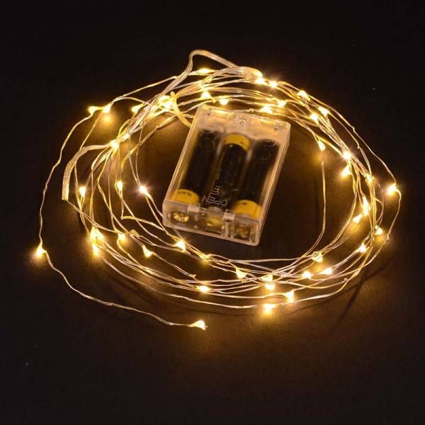 50 Warm White Color LED Thin Wire Micro Lights Battery Operated