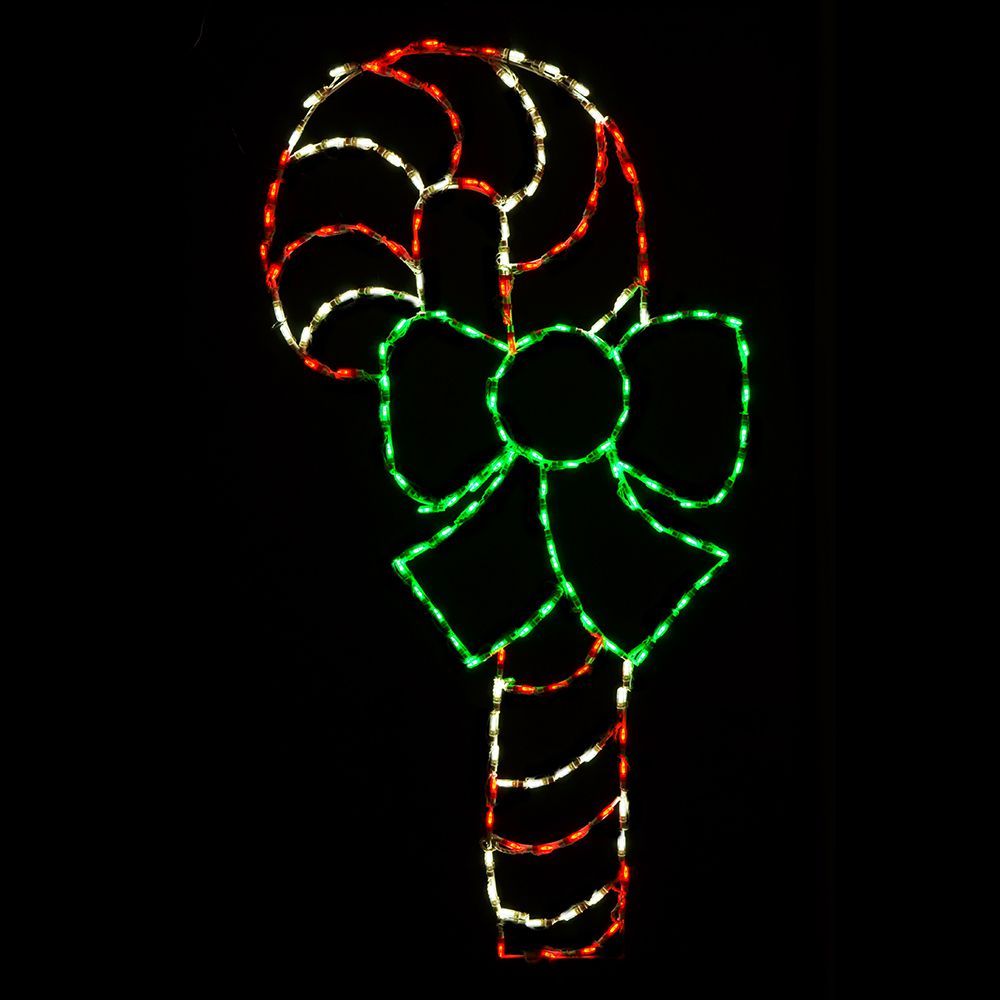 Candy Cane Green Bow LED Lighted Outdoor Christmas Decoration Set Of 2