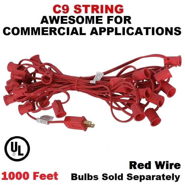 1000 Foot C9 Light String 12 Inch Spacing Red Wire