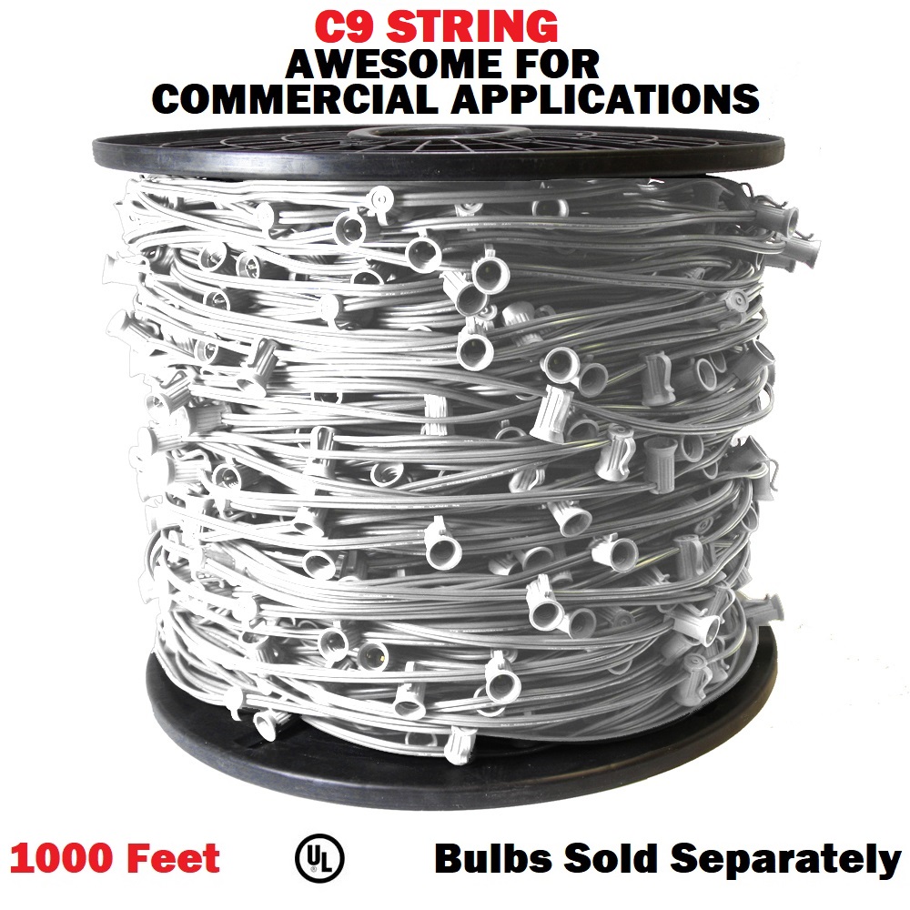 1000 Foot C9 Light Spool White Wire 15 Inch Spacing