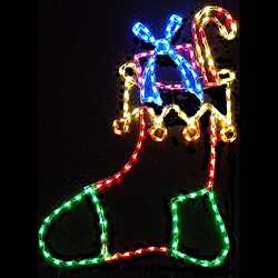 Stocking with Gifts and Candy Cane LED Lighted Lawn Decoration