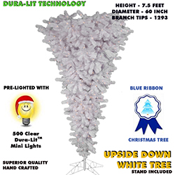 7.5 Foot Sparkle White Upside Down Lighted Artificial Christmas Tree