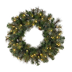 30 Inch Modesto Mixed Pine Wreath 50 LED Warm White Lights