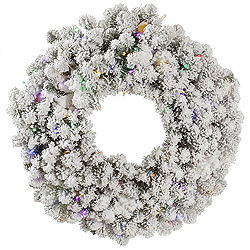 Christmastopia.com 30 Inch Flocked Kodiak Wreath 100 DuraLit LED M5 Italian Multi Color Mini Lights with 10 G40 LED Multi Color Globe Lights