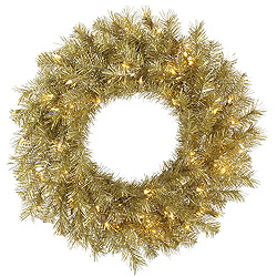 Christmastopia.com - 48 Inch Gold And Silver Tinsel Artificial Christmas Wreath 100 Clear Lights