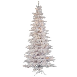 7.5 Foot Flocked White Slim Artificial Christmas Tree 400 DuraLit Clear Lights