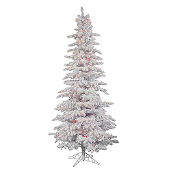 7.5 Foot Flocked White Slim Artificial Christmas Tree 400 DuraLit Multi Lights