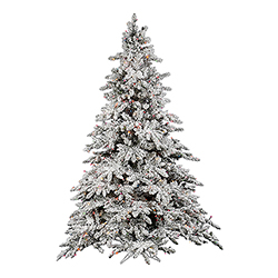 9 Foot Flocked Utica Fir Artificial Christmas Tree 1200 DuraLit Incandescent Multi Color Mini Lights