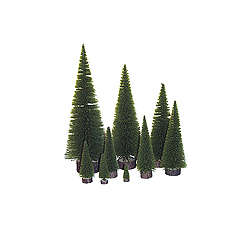 Christmastopia.com - 7 Inch Moss Green Pine Village Tree 4 per Set
