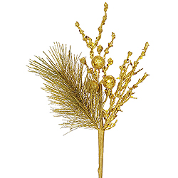 Antique Gold Glitter Sequin Berry Pine Decorative Artificial Christmas Spray Set of 12