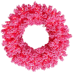 30 Inch Flocked Pink Wreath 70 Pink Lights