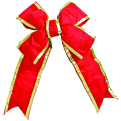 45 Inch Red with Gold Trim Four Loop Nylon Structural Outdoor Christmas Bow