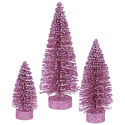 Christmastopia.com - Orchid Glitter Oval Christmas Village Tree Set of 3 Sizes Small