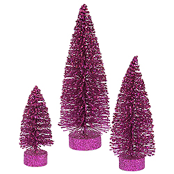 9 Inch Magenta Glitter Oval Artificial Christmas Village Trees Unlit
