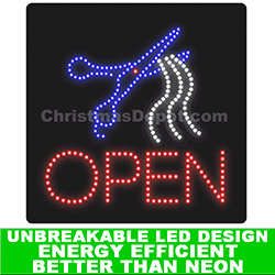 Hair Cut LED Flashing Lighted Open Sign