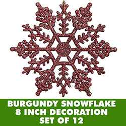 Christmastopia.com - 8 Inch Burgundy Glitter Snowflake 12 per Set